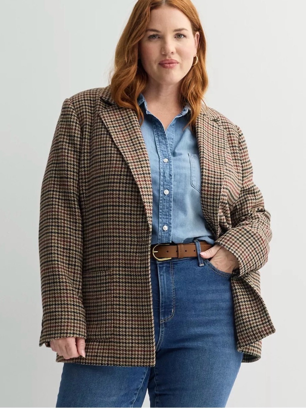 Sonoma Brown Houndstooth Oversized Blazer